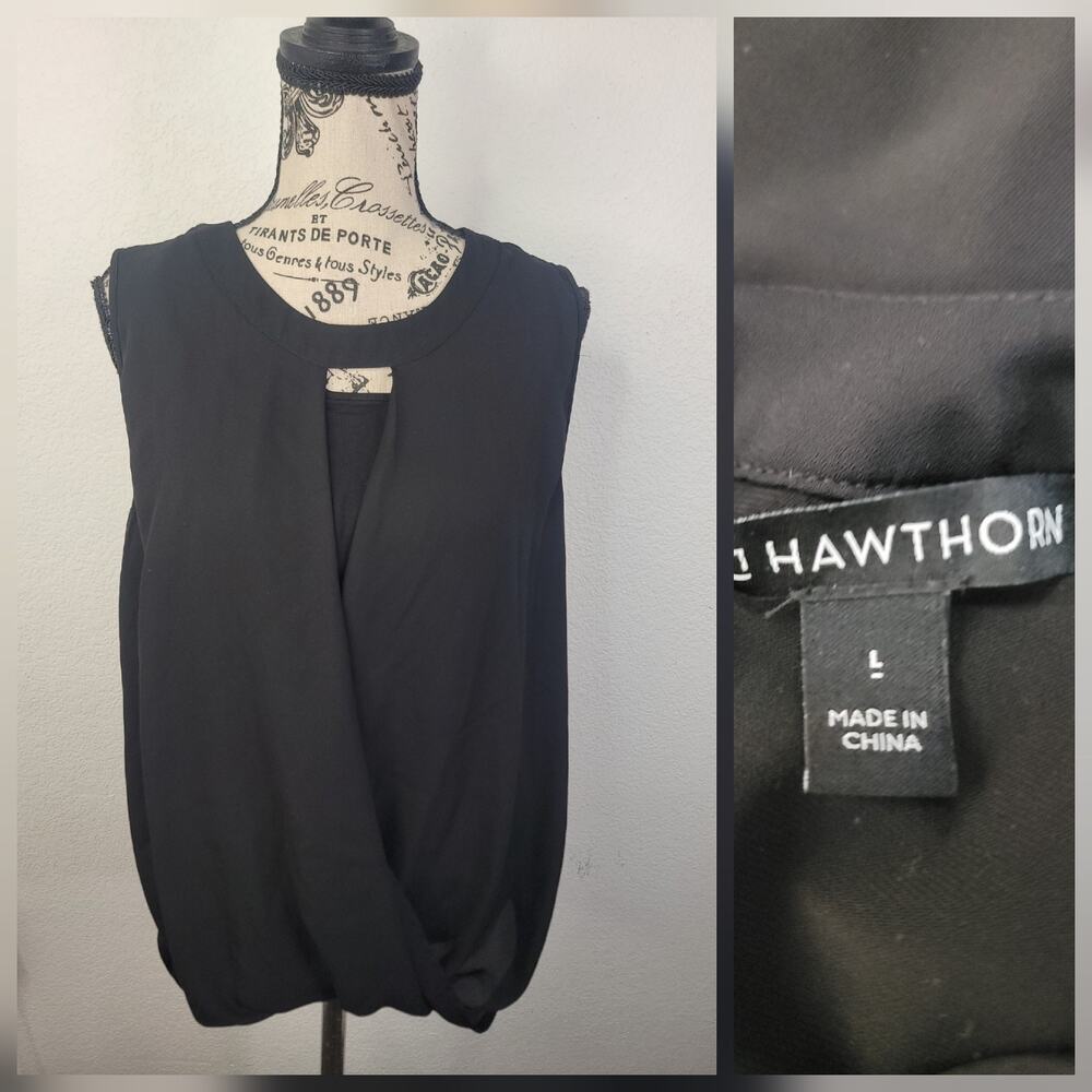 41 Hawthorn Blouse SZ Large Faux Wrap Twist Front Top Office Siren Classic